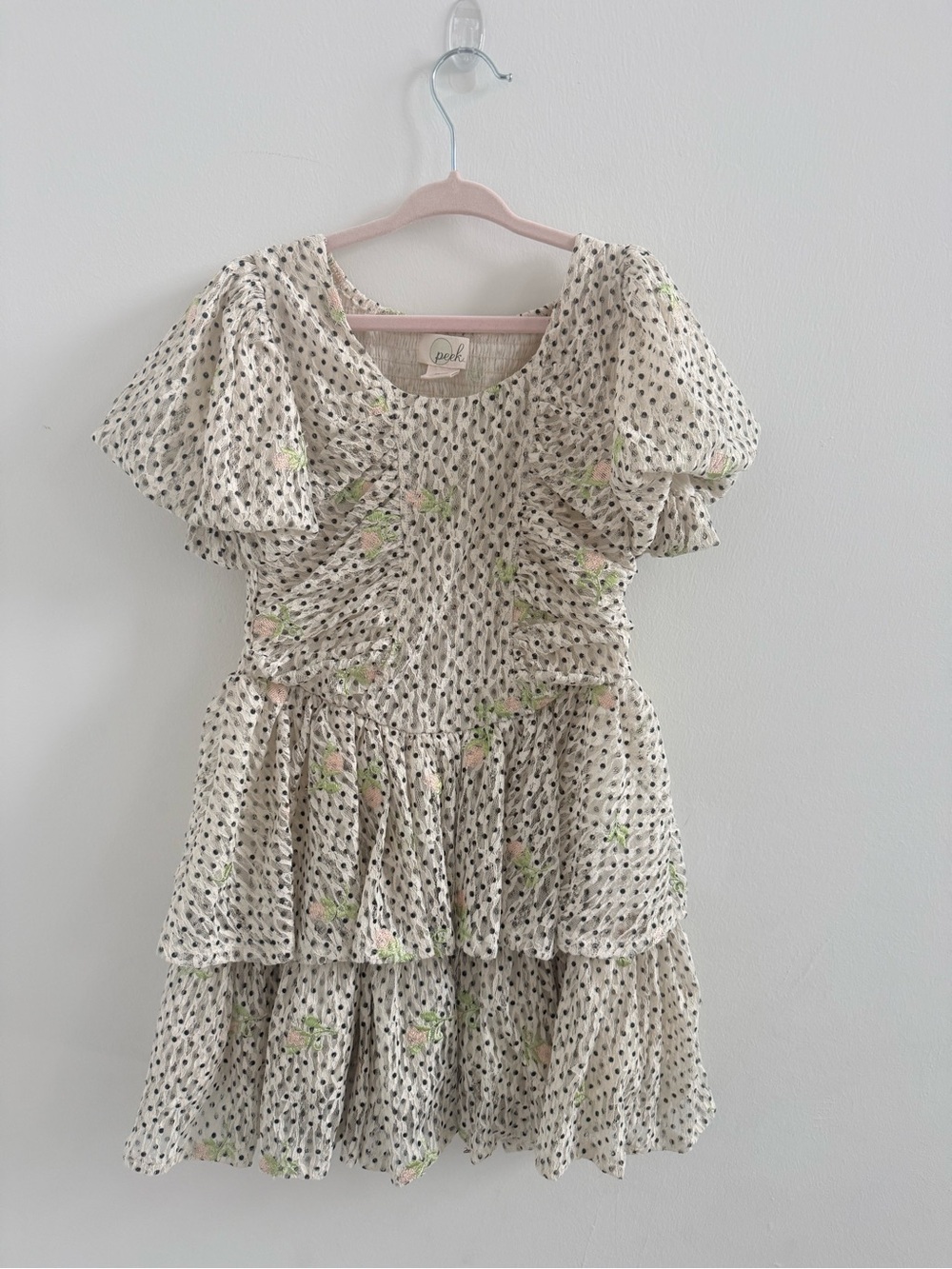 Peek Cream Floral Tiered Dress with Pink Accents